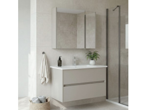 Ensemble Meuble Vasque avec Miroir (2 Pièces) "Arno 85" - 85 x 45 x 52 cm - Cashmere 2