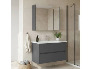 Ensemble Meuble Vasque avec Miroir (2 Pièces) "Arno 85" - 85 x 45 x 52 cm - Grey 2