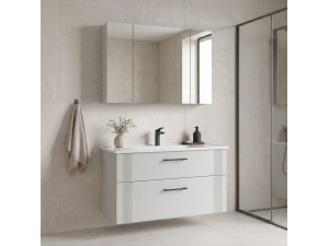 Ensemble Meuble Vasque avec Miroir (2 Pièces) "Bari 100 v2" - 100 x 45 x 55 cm - Matte White 2