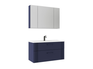 Ensemble Meuble Vasque avec Miroir (2 Pièces) "Bari 100 v2" - 100 x 45 x 55 cm - Matte Navy Blue