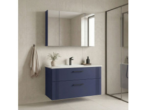 Ensemble Meuble Vasque avec Miroir (2 Pièces) "Bari 100 v2" - 100 x 45 x 55 cm - Matte Navy Blue 2