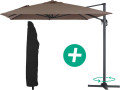 Parasol jardin déporté Alu "Sun 4" - Rectangle - 3 x 4 m + Housse de protection - Vert - Taupe