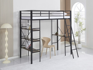 Lit mezzanine avec bureau en métal "Raphaël" - 190 x 90 cm - Noir 2