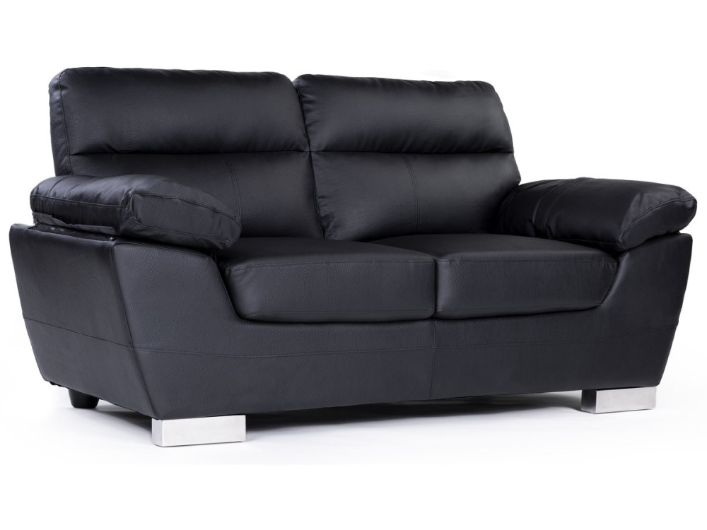 Canapé fixe en cuir reconstitué et PVC "Dallas" - 169 x 88 x 90 cm - 2 places - Noir