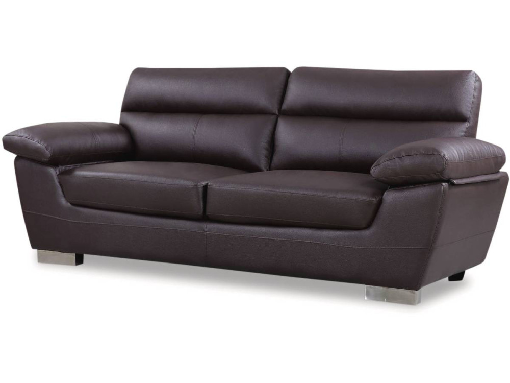Canapé fixe en cuir reconstitué et PVC "Dallas" - 210 x 88 x 90 cm - 3 places - Chocolat