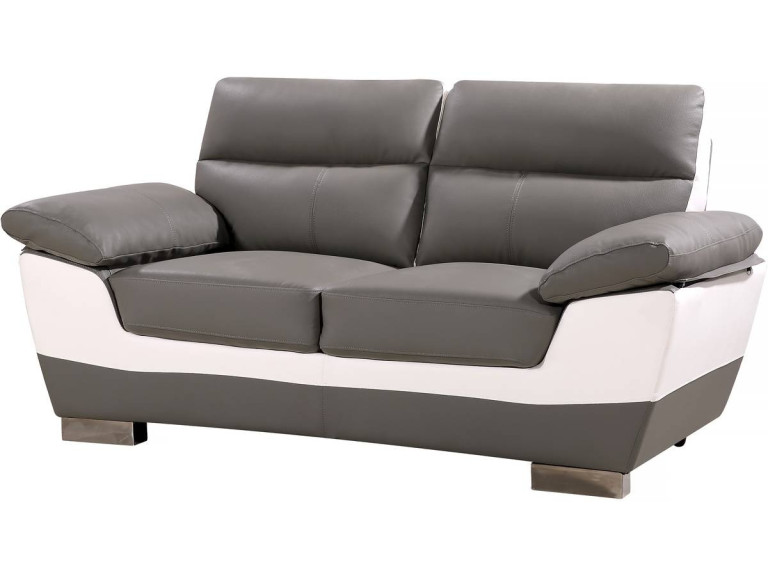 Canapé fixe en cuir reconstitué et PVC " Dallas" - 169 x 88 x 90 cm - 2 places - Gris/Blanc