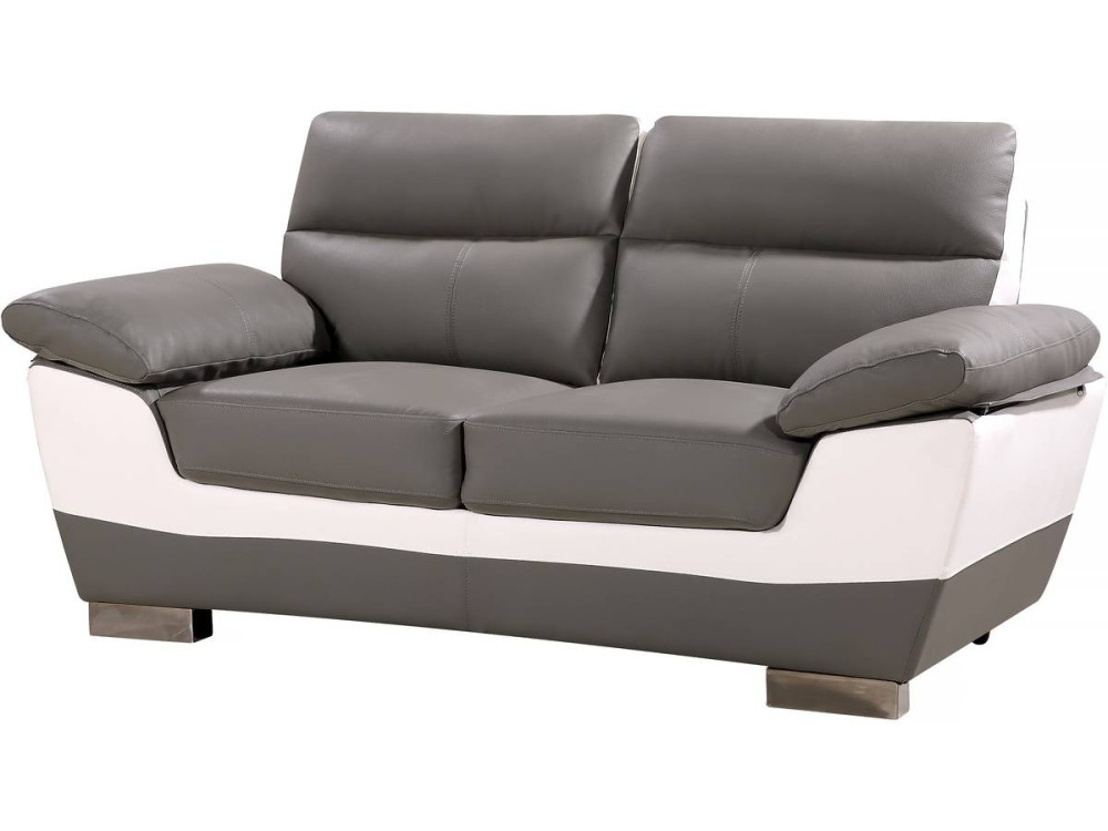 Canapé fixe en cuir reconstitué et PVC " Dallas" - 169 x 88 x 90 cm - 2 places - Gris/Blanc