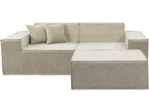 Canapé droit modulable avec ottoman en tissu texturé "Lusso" - 3 places - Beige