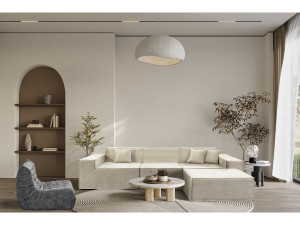 Canapé droit modulable avec ottoman en tissu texturé "Lusso" - 4 places - Beige 2