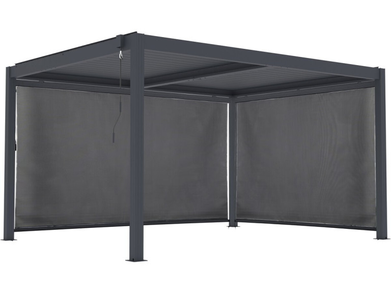 Pergola bioclimatique avec led et 2 stores en aluminium "Windsor premium" - 3 x 4 m - Gris