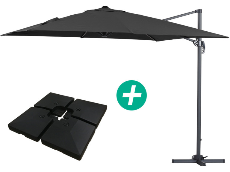 Parasol jardin déporté Alu "Sun 3" - Carré - 3 x 3 m - Noir - Dalles incluses
