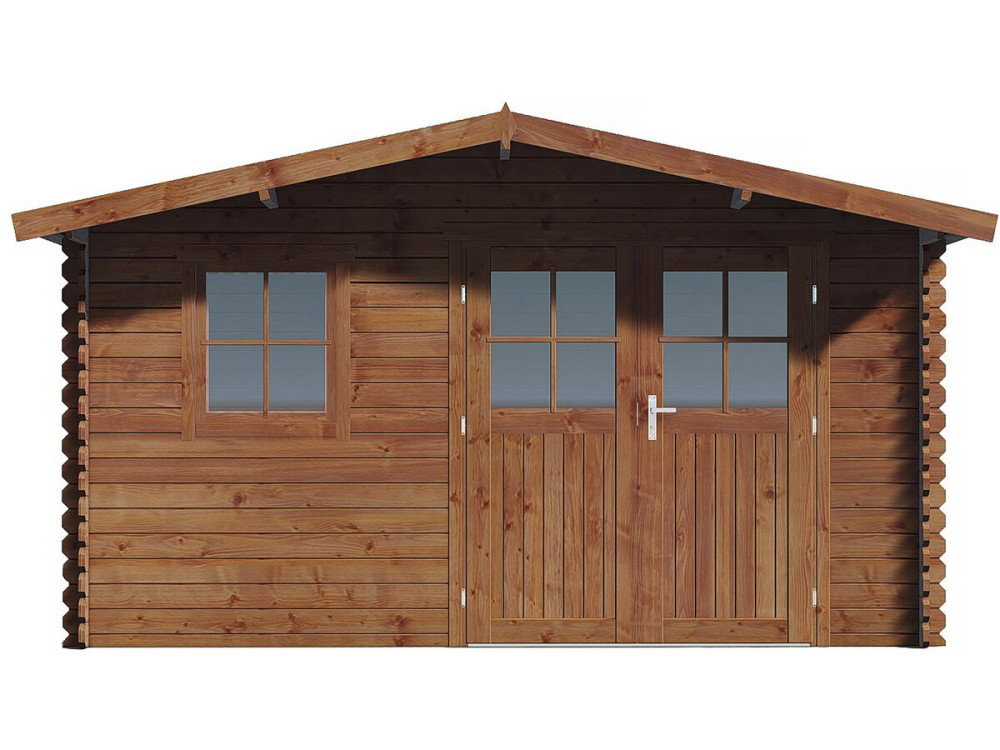 Abri de jardin en bois traité marron autoclave "Valmont" - 14 m² -28 mm