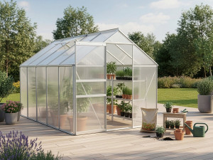 Serre jardin polycarbonate 310 x 190 x 195 cm "Basilic" - 5,89 m² - Gris 2