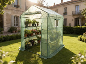 Serre tomates de jardin avec étagères "Lys" - 2.04 m² - 130g - Vert 2