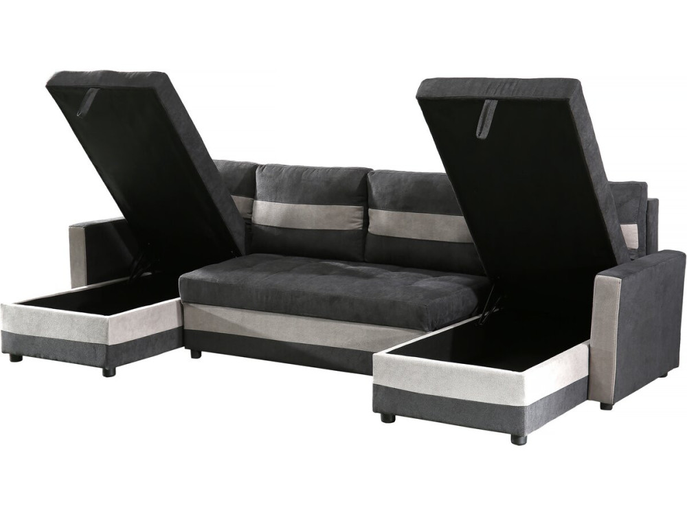 Canapé panoramique convertible avec coffres de rangement "Antoine" - 5 places - Gris foncé/ Gris clair
