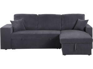 Canapé d'angle en velours côtelé convertible/réversible "Axel" - 3 places - Gris