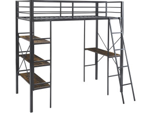 Lit mezzanine avec bureau en métal "Raphaël" - 190 x 90 cm - Noir