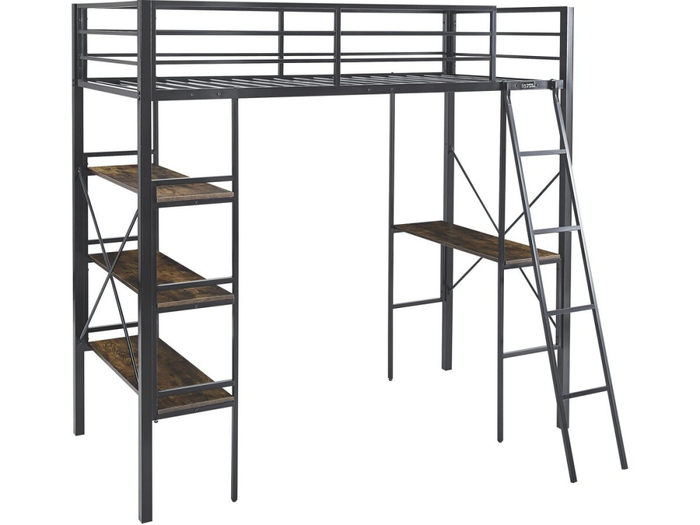 Lit mezzanine avec bureau en métal "Raphaël" - 190 x 90 cm - Noir