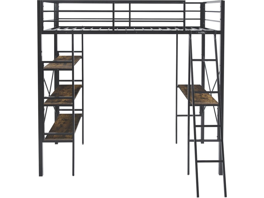 Lit mezzanine avec bureau en métal "Raphaël" - 190 x 90 cm - Noir