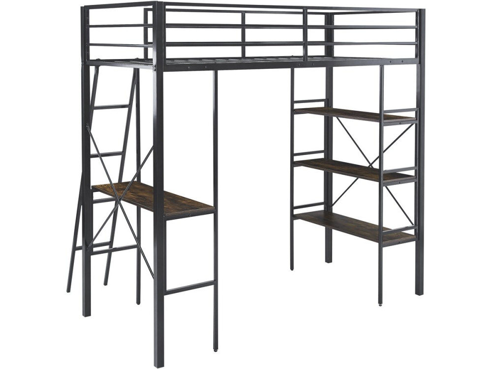 Lit mezzanine avec bureau en métal "Raphaël" - 190 x 90 cm - Noir