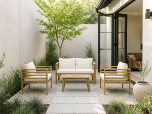 Salon de jardin en bois avec coussins inclus "Beckham" - 4 places - Beige 2