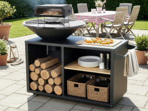 Barbecue plancha brasero avec four à pizza "Maréchal" - Ø 81 cm  - Noir 2