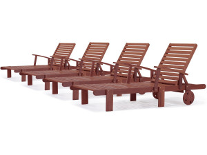 Bain de soleil pliant en bois exotique "Tokyo" - Mohogany - Marron acajou - Lot de 4