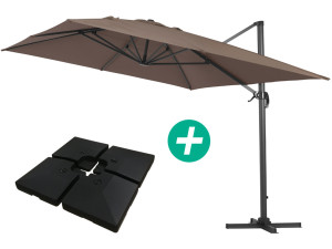 Parasol jardin déporté Alu "Sun 4 " - Rectangle - 3 x 4 m - Taupe - Dalles à lester incluses