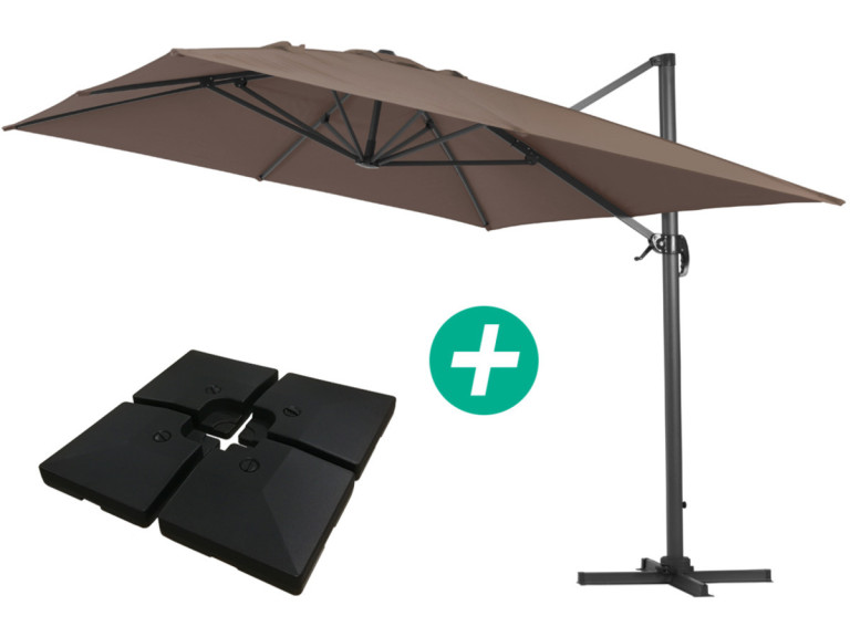 Parasol jardin déporté Alu "Sun 4 " - Rectangle - 3 x 4 m - Taupe - Dalles à lester incluses