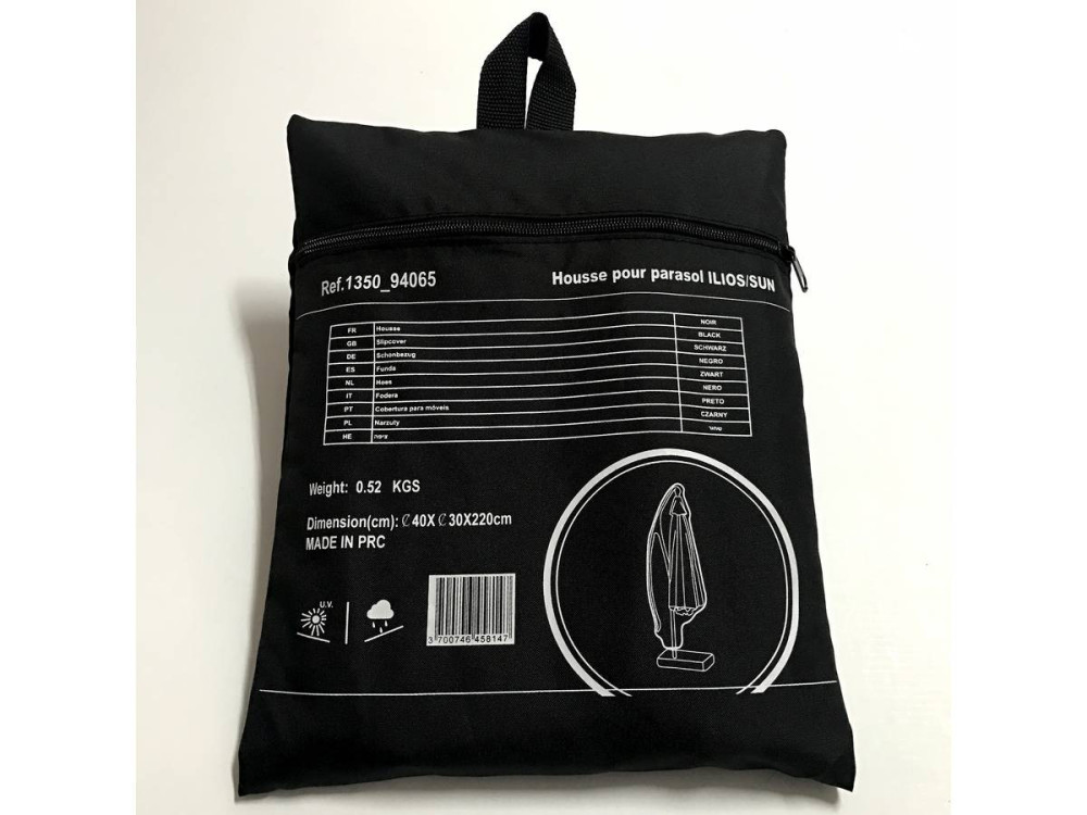 Parasol jardin déporté "Soleil" - Carré - 2.5 x 2.5 m - Noir + Housse de protection