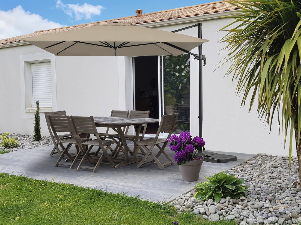 Parasol jardin déporté en aluminium "Sky 4" - 3 x 4 m - Taupe