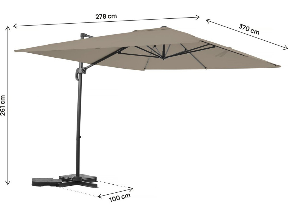Parasol jardin déporté en aluminium "Sky 4" - 3 x 4 m - Taupe