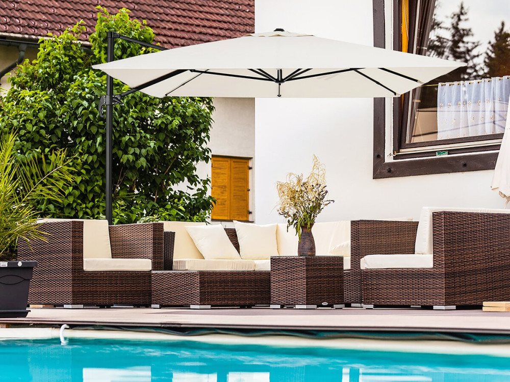 Parasol jardin déporté en aluminium "Sky 4" - 3 x 4 m - Ecru - Avec housse
