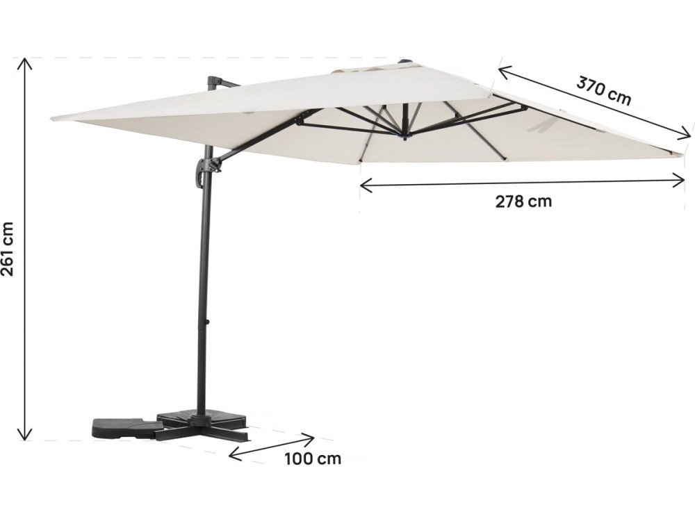 Parasol jardin déporté en aluminium "Sky 4" - 3 x 4 m - Ecru - Dalles à lester incluses