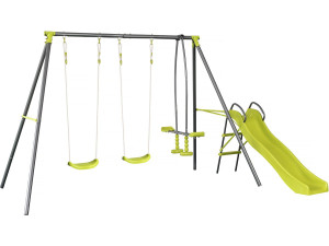 Portique en métal avec toboggan "Enzo II " - 4 agrès - Vert