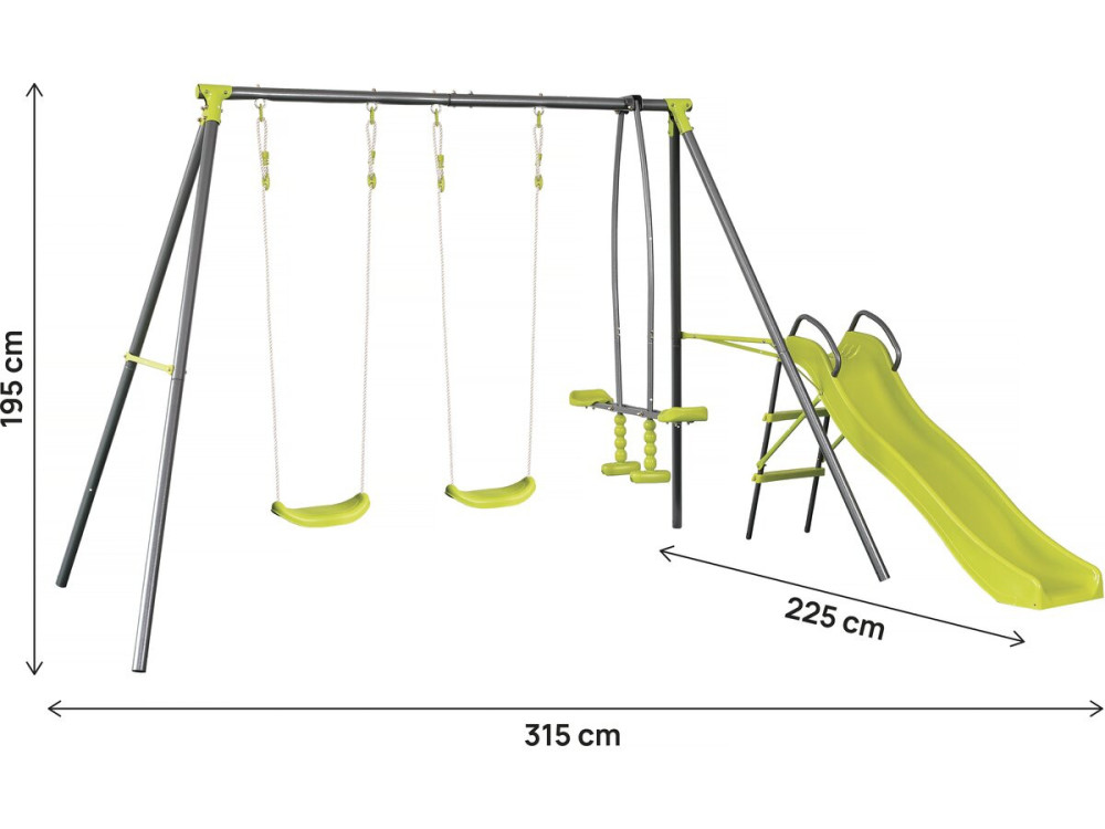 Portique en métal avec toboggan "Enzo II " - 4 agrès - Vert