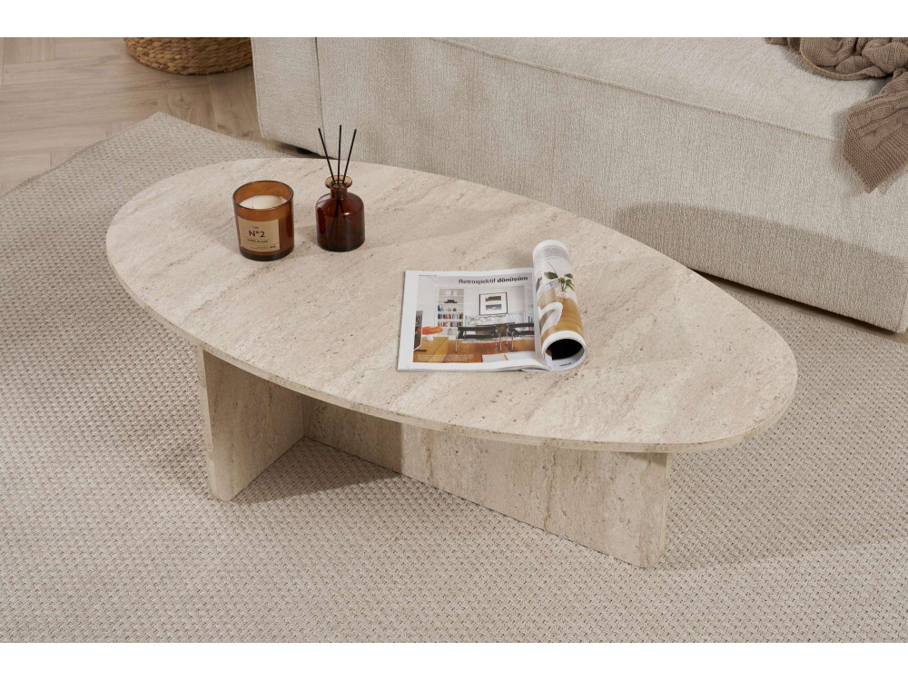 Table basse en bois "Orba" - 120 x 65 x 40 cm - Travertin