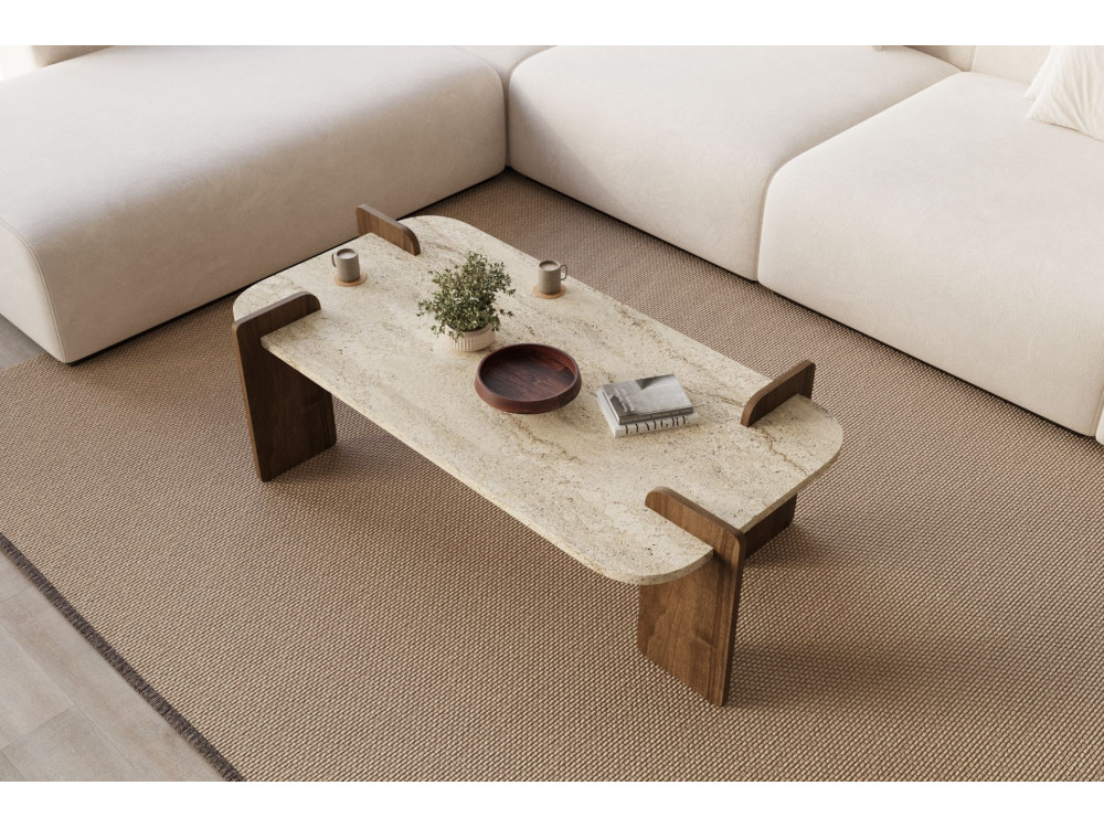 Table basse en bois "Leapiri" - 120 x 60 x 35 cm - Travertin