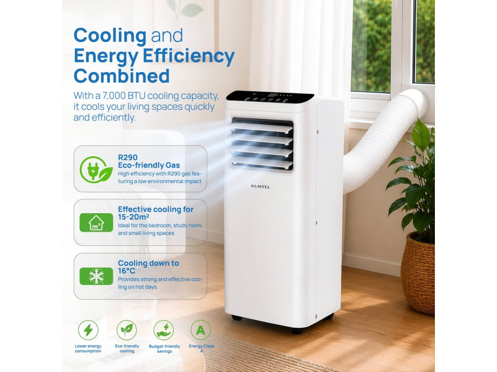 Climatiseur mobile 7000 BTU avec tuyau d'évacuation - 20 m2 - STOCK LIMITE