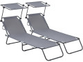 Bain de soleil pliable "Lazy" - Avec pare soleil - Bleu - Gris