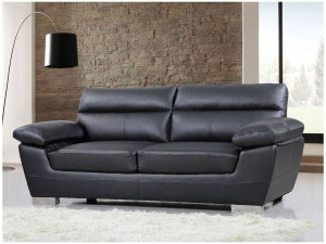 Canapé fixe en cuir reconstitué et PVC "Dallas" - 210 X 88 X 90 cm - 3 places - Noir 2