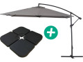 Parasol jardin déporté Alu "Ilios 3" - Carré - 3 x 3 m - Gris - Dalles incluses - Gris