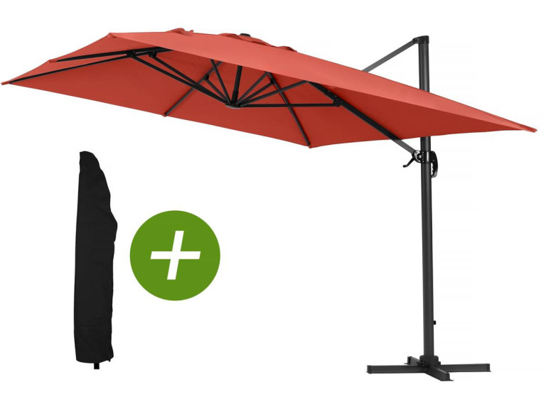 Parasol jardin déporté Alu "Sun 4" - Rectangle- 3 x 4 m - Rouge + Housse de protection