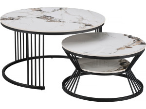 Lot de 2 tables basses gigognes en céramique "Ombre" - 80 x 80 x 45 cm - Blanc