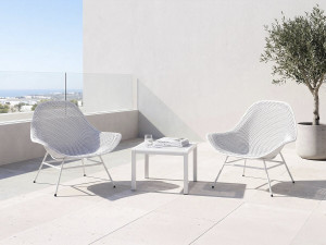 Lot de 2 fauteuils de jardin avec table basse "Soléna" - Blanc 2