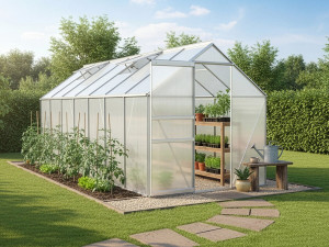 Serre jardin en polycarbonate 430 x 190 x 195 cm "Basilic" - 8,17 m² - Gris 2