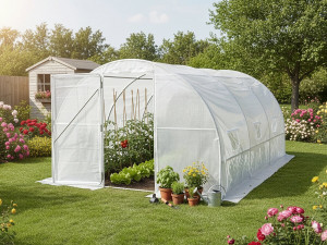 Serre tunelle de jardin avec porte 4 x 3 m "Mimosa" - 12 m² - 180g - Blanc 2