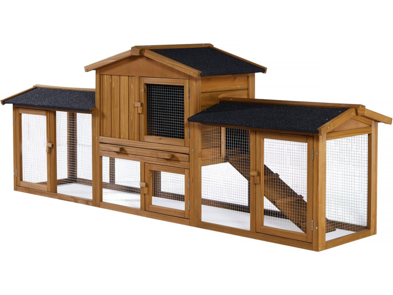 Clapier pour lapin avec 1 étage en bois "Galina" - 224 x 53 x 84 cm - Marron