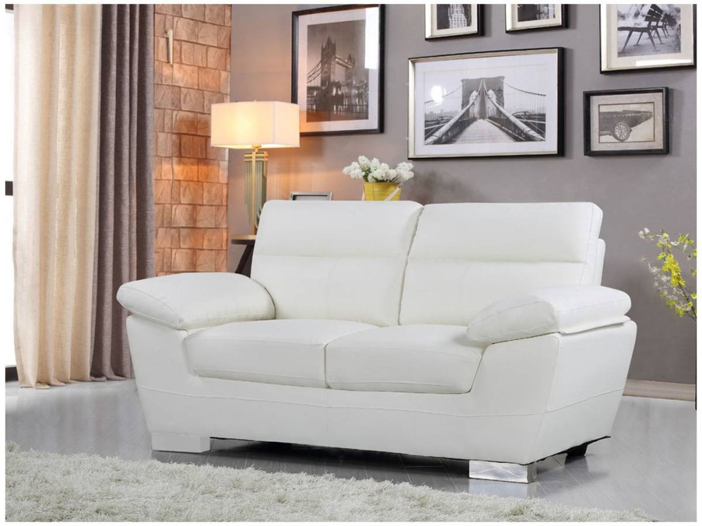 Canapé fixe en cuir reconstitué et PVC "Dallas" - 169 x 88 x 90 cm - 2 places - Blanc