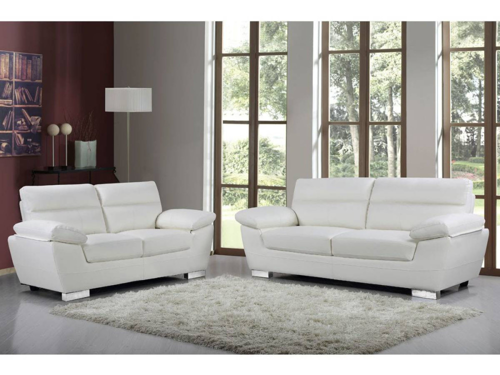 Canapé fixe en cuir reconstitué et PVC "Dallas" - 169 x 88 x 90 cm - 2 places - Blanc